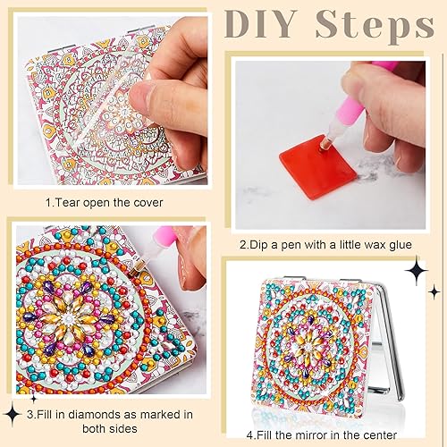 Miniatura 4 de Hsei 6 piezas de espejo de pintura de diamante portátil DIY cristal kit de pintura de diamante para el hogar, oficina, pared, decoración de Navidad,
