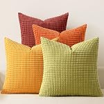 MIULEE Farmhouse Decorative Pillow Covers 18x18 Inch Set of 4 Brown Green | Modern Natural Rustic Throw Pillows Neutral Warm Soft Corduroy Couch Pillowcases Home Decor for Sofa Living Room Bed