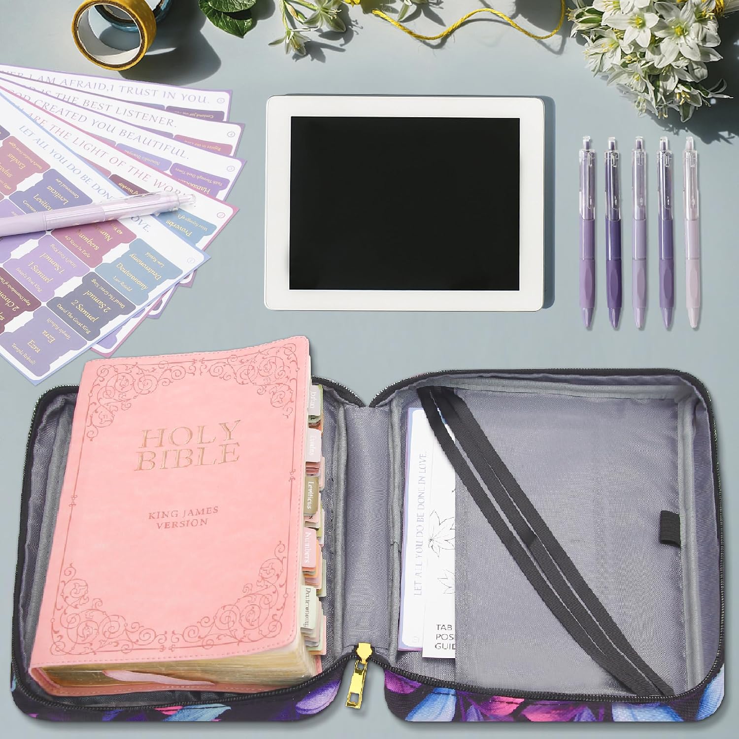 Bible Cover for Women, Bible Holder, Bible Study Supplies Accessories Bible Cover Carrier Carrying Organizer Bag, Zipper and Pockets for Standard Size Bible, Gift for Women（purplesuit） image 4