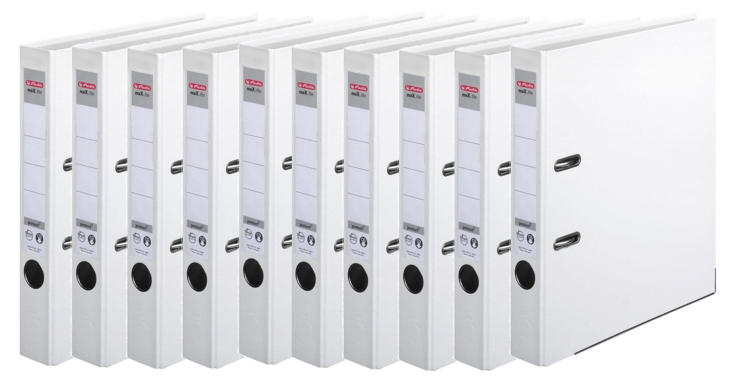 Herlitz 5450705 Segregator maX.file protect A4, 5 cm, z tabliczką na plecach, 25 sztuk, kolor: biały