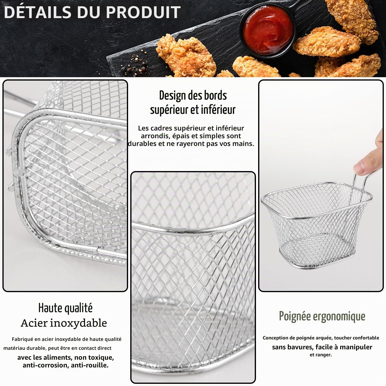 APACALI 8 Pièces Panier à Frites en Acier Inoxydable - Mini Plats de Service pour Chips, Poulet Frit, Rondelles d'Oignon, Crevettes