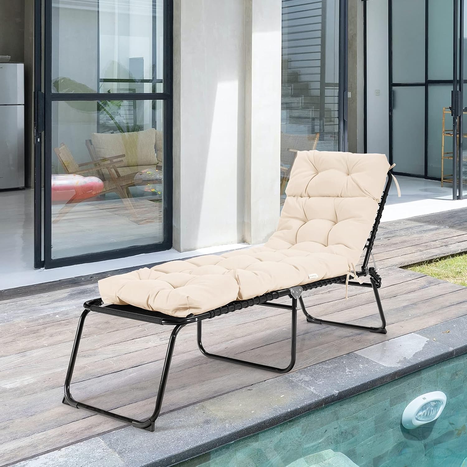 Giantex Lounge Chair Cushion, Outdoor & Indoor Patio Recliner Chaise Lounge Pads, 73x22x4 Inch Thick, Beige