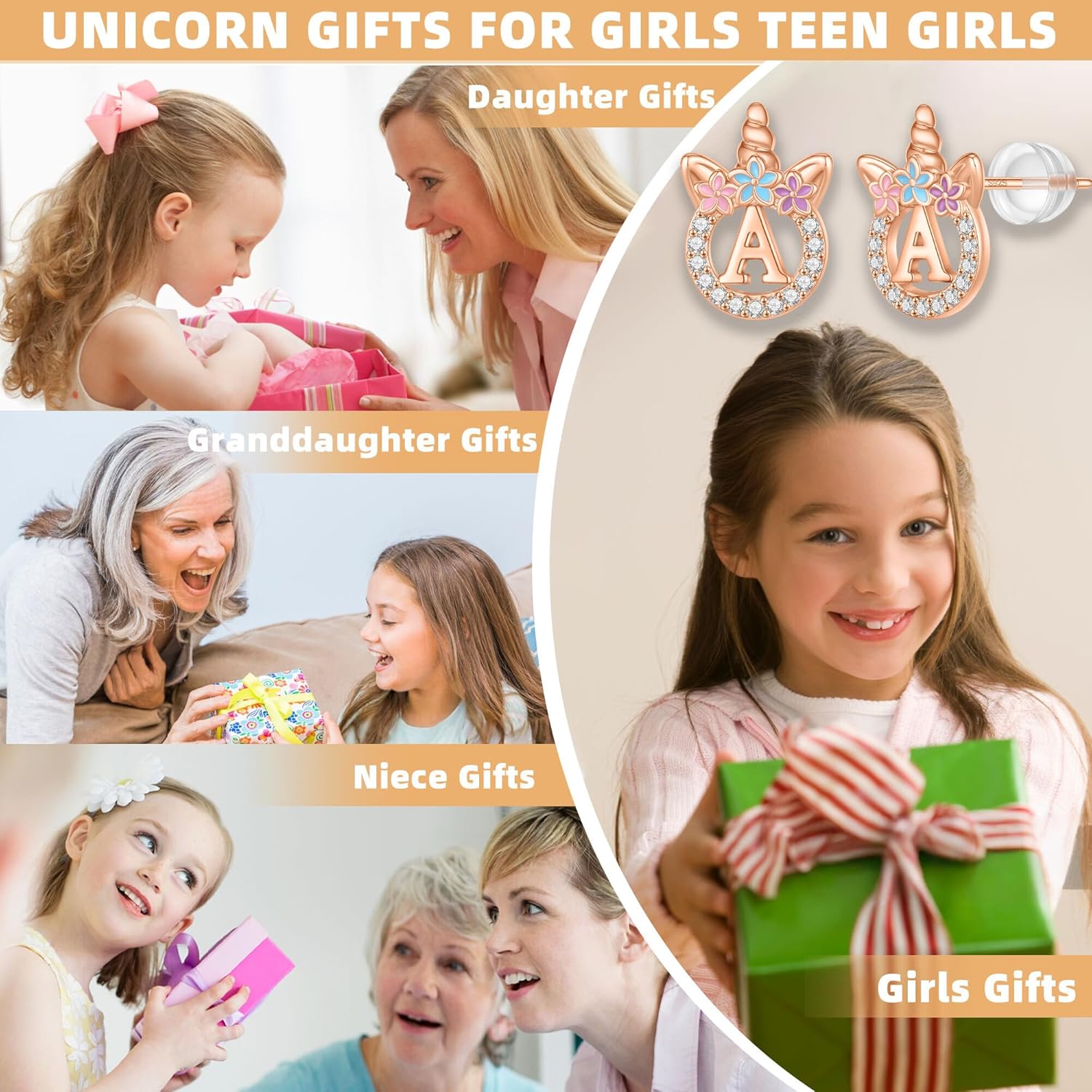 Unicorn Earrings Gifts for Girls - 925 Sterling Silver Stud Earrings Hypoallergenic Initial Unicorn Earring for Girls Kids Jewelry CZ Birthday Gifts - Image 3