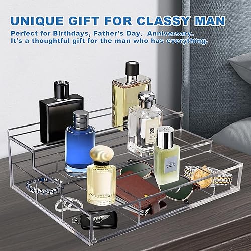 Miniatura 5 de FOLUODRAY Organizador de colonia de acrílico para hombres, estante de exhibición de perfume, soporte de perfume con cajón para artículos esenciales