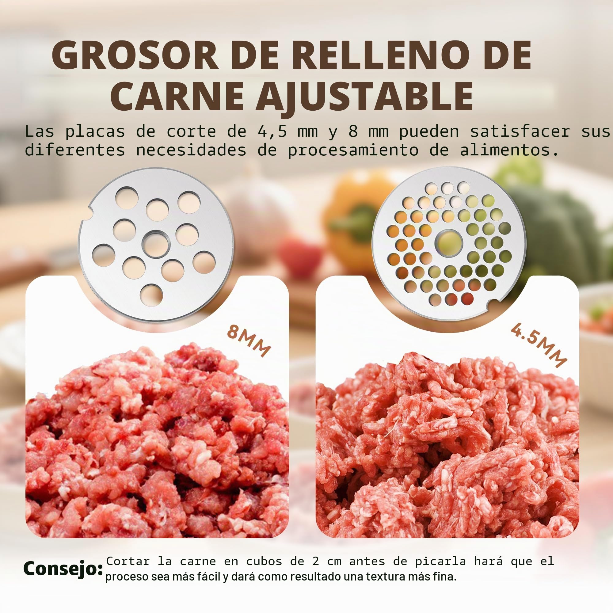 Hanchen Picadora de Carne Manual Acero Inoxidable Máquina de Picar Carne Doméstico y Comercial Embutidora de Salchichas con 2 Discos de Corte para Cerdo Pollo Ternera Verduras