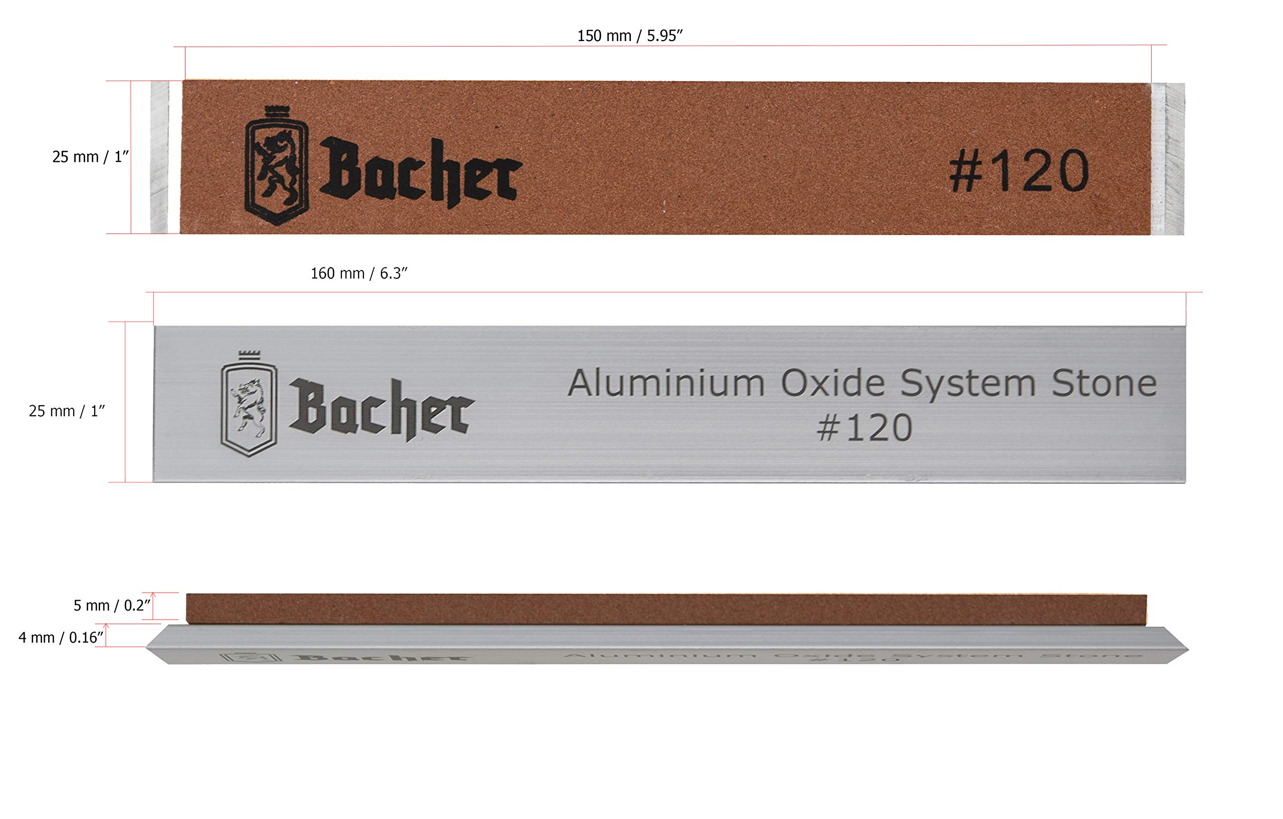 Bacher set 8 pietre da affilatura ad asta 120-8000 - 150x25 mm per coltelli | Grana verificata da terzi | Grana incisa sul metallo, resta leggibile | In cofanetto regalo | Cesoie, scalpelli, rasoio