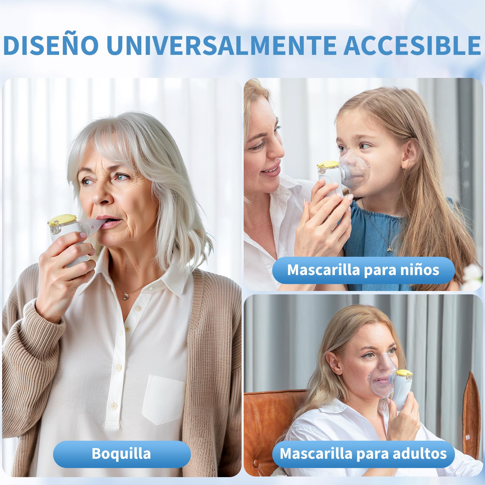 FEELLIFE Nebulizador Portatil para Bebe y Adultos, Nebulizador Silencioso Tasa de Atomización Ajustable, Inhalador Recargable para El Tratamiento de Tos, Asma, Enfermedades Respiratorias-Amarillo