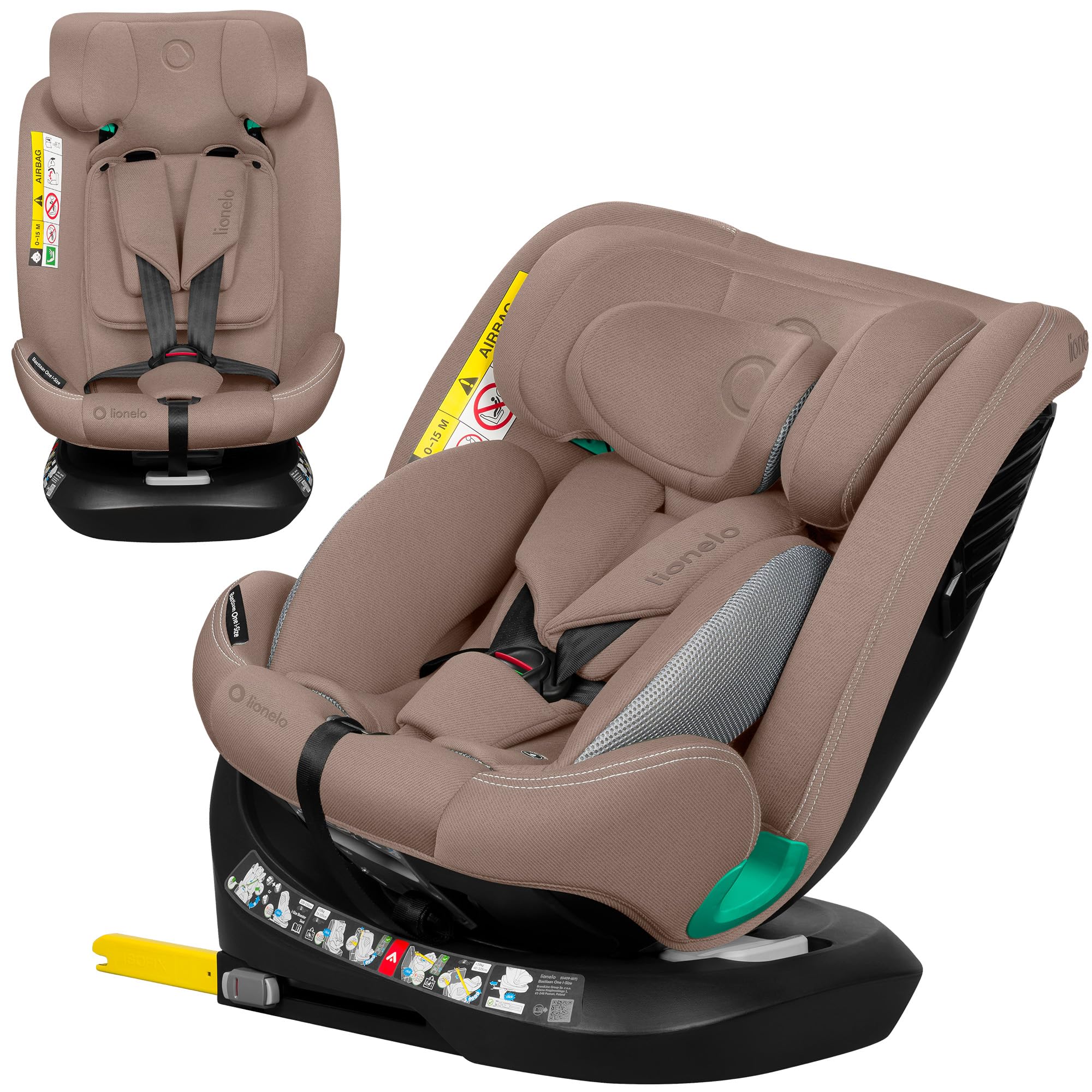 LIONELO Bastiaan i-​Size One Silla de Coche Giratoria 360o para Niños de 40 a 50 cm Montaje hacia Delante y hacia Atrás, ISOFIX Cinturón TopTether Ajuste del Respaldo y Reposacabezas Protección lateral