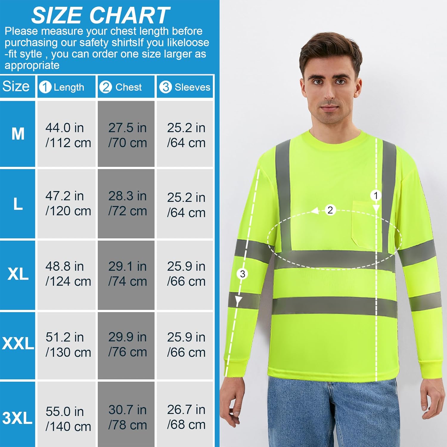 Hi Vis Safety Long Sleeve Shirts for Men, Reflective Construction Work Shirt Fast Dry with Pocket 6 Pack - Image 6