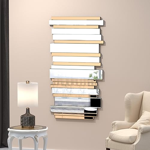 Miniatura 10 de Espejos decorativos para decoración de pared, espejos grandes para decoración de pared, sala de estar, espejos plateados de 24 x 36 pulgadas (marrón