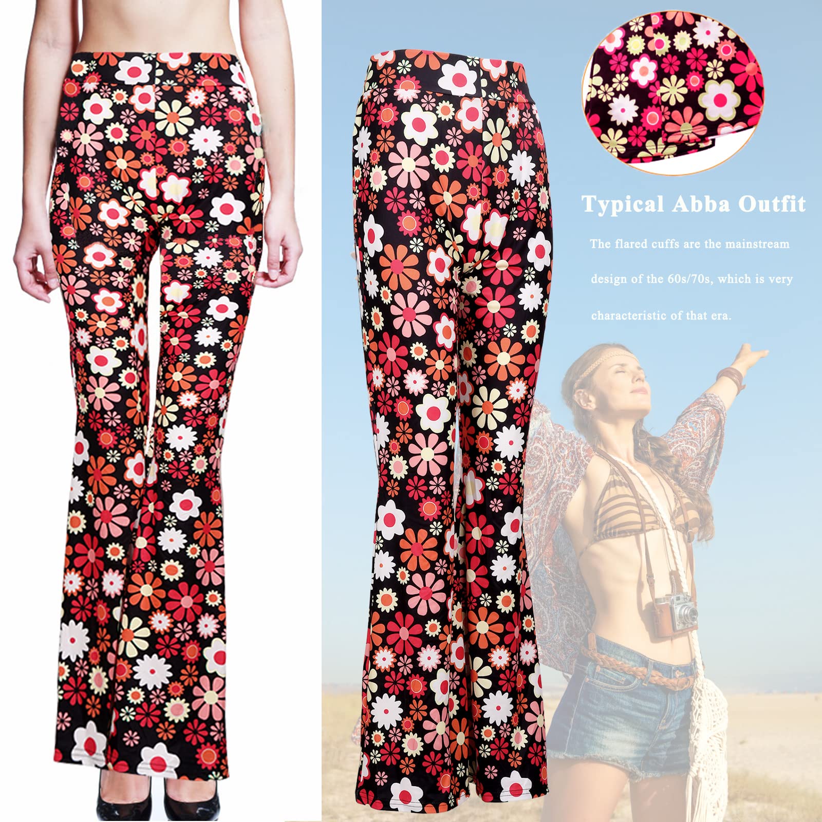 YADODO 60er 70er Jahre Hippie Kostüm Damen Set mit Fransenweste Schlaghose Accessoires Hippie Kleidung Damen Kostüm 70er Jahre Bekleidung Frauen Disco Outfit Cowgirl Western Faschingskostüm (L)