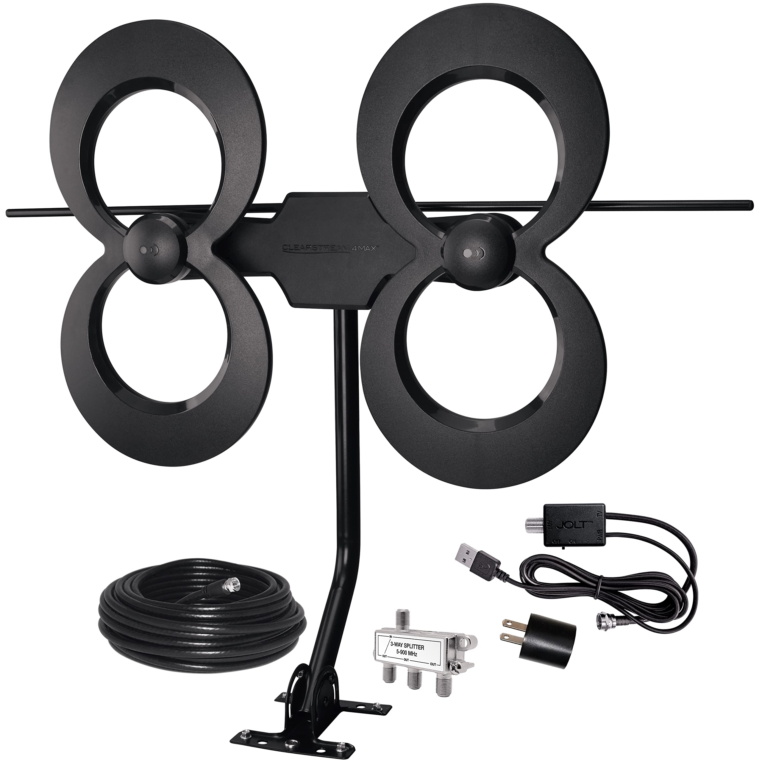 Antennas DirectClearStream 4MAX Complete TV Antenna, Multi-Directional, 70+ Mile Range, UHD 4K, NEXTGEN TV – w/Cable, Mast, Amplifier & More (Black)