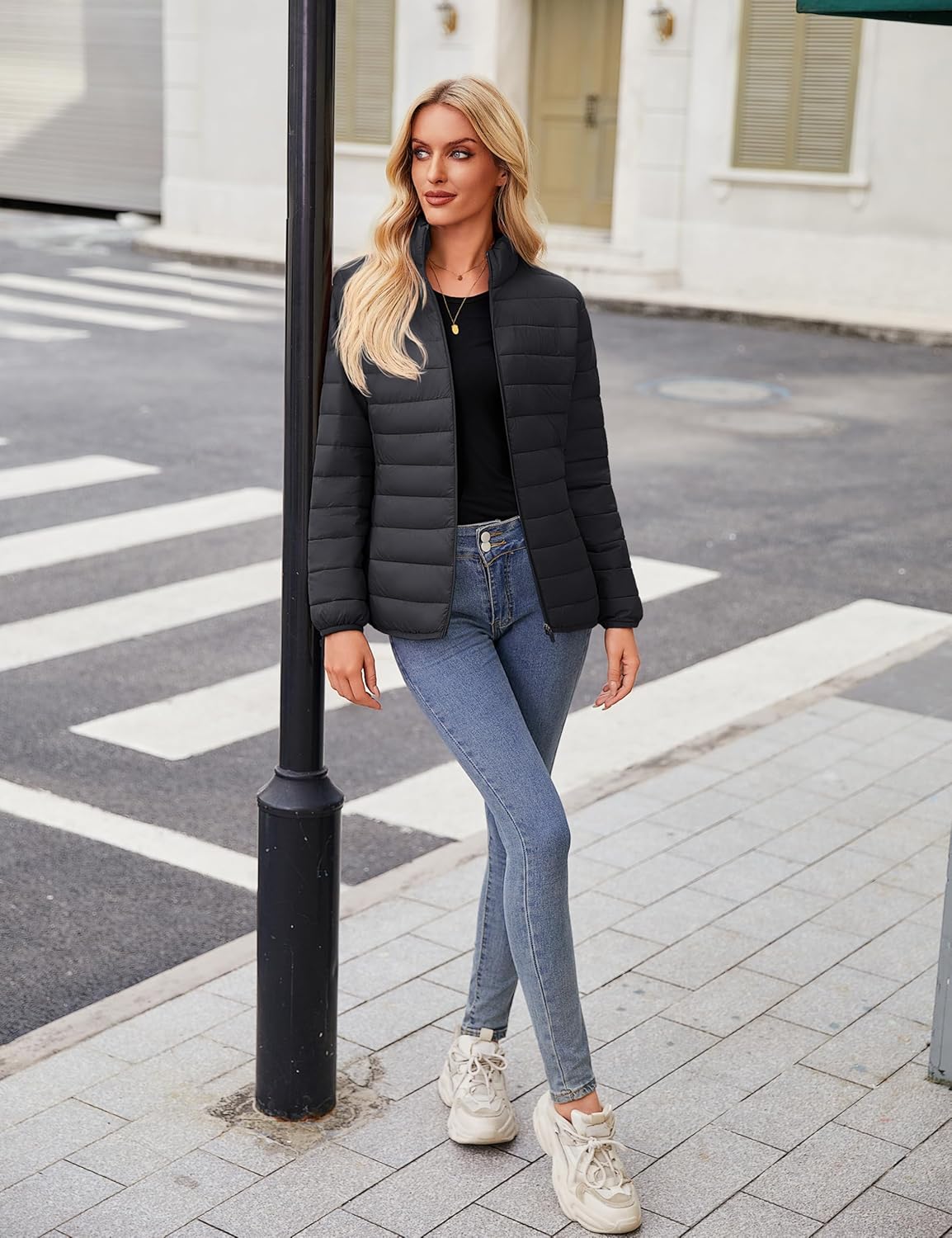 YUCOLEN Women's Puffer Jacket Quilted Winter Coat Padded Stand Collar Full-zip Warm Lightweight Puffer Coats - Image 6