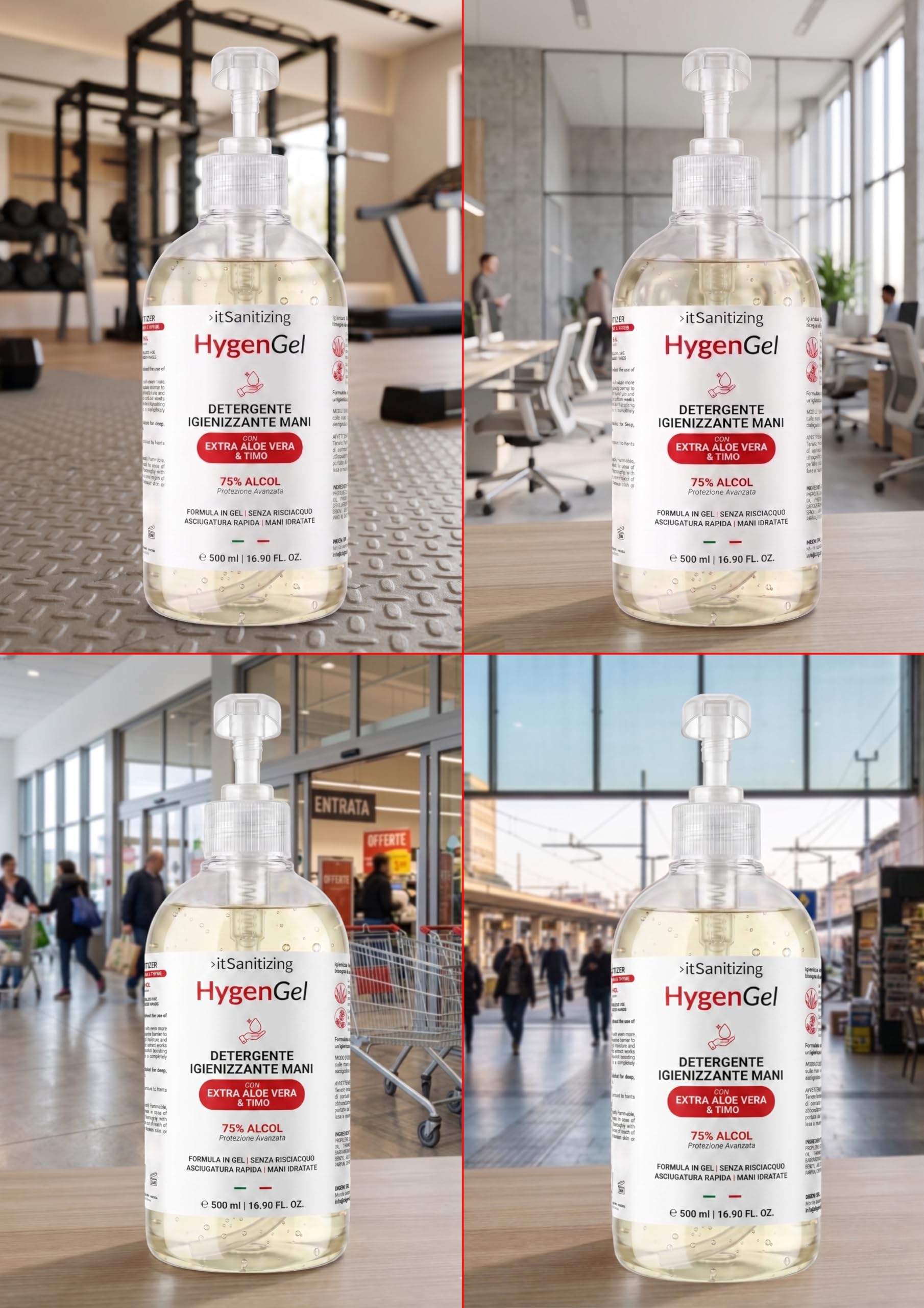 Hygen Gel Mani Disinfettante Antibatterico Alcool 75% 6 Litri - 12 Flaconi 500 ml z Aloe Vera i Tymianek