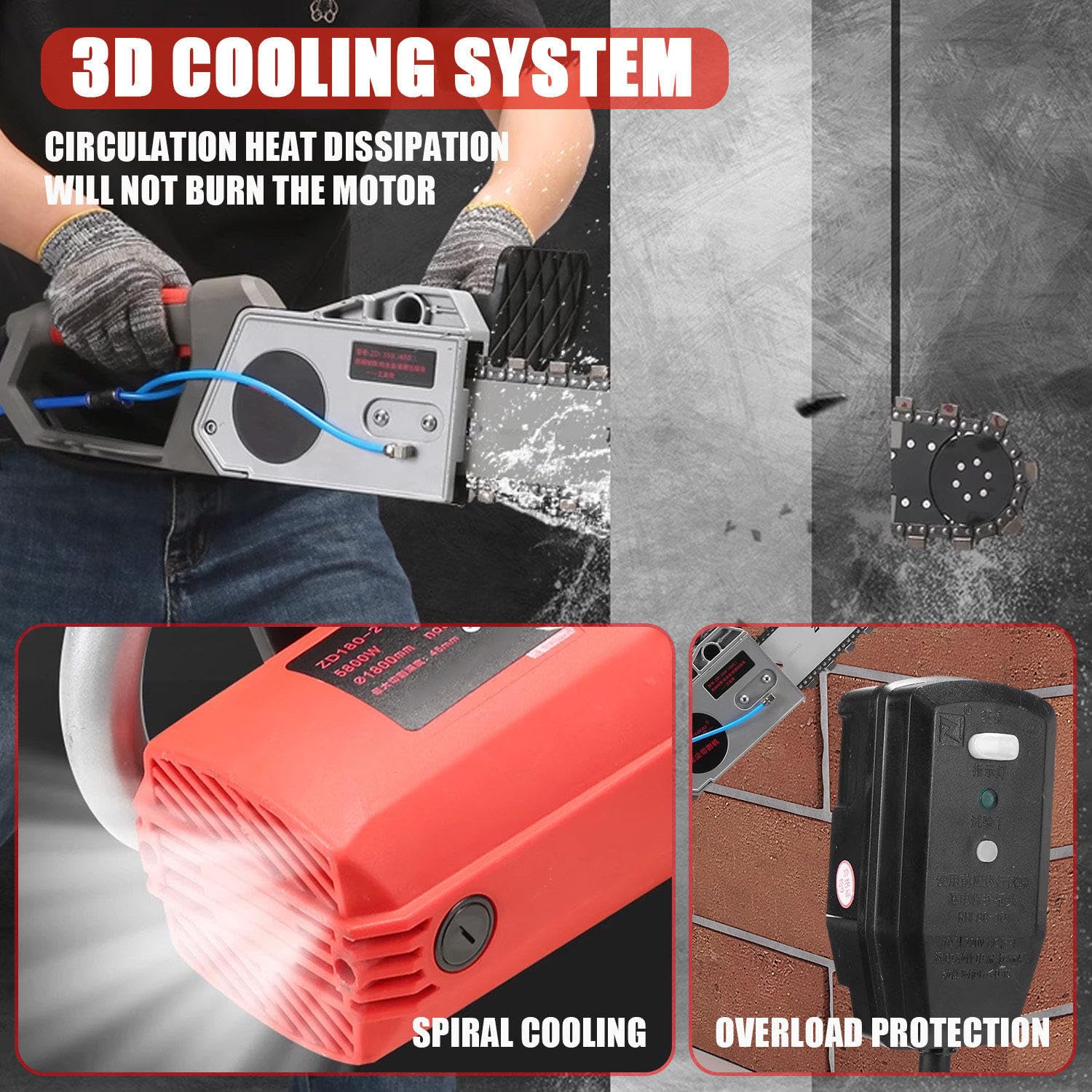 Sega a Catena Elettrica per Cemento da 5800W/6500Ww, Taglierina Elettrica a Catena Diamantata per Muri, con Soppressione della Polvere Ad Acqua, per Granito E Cemento Armato 480