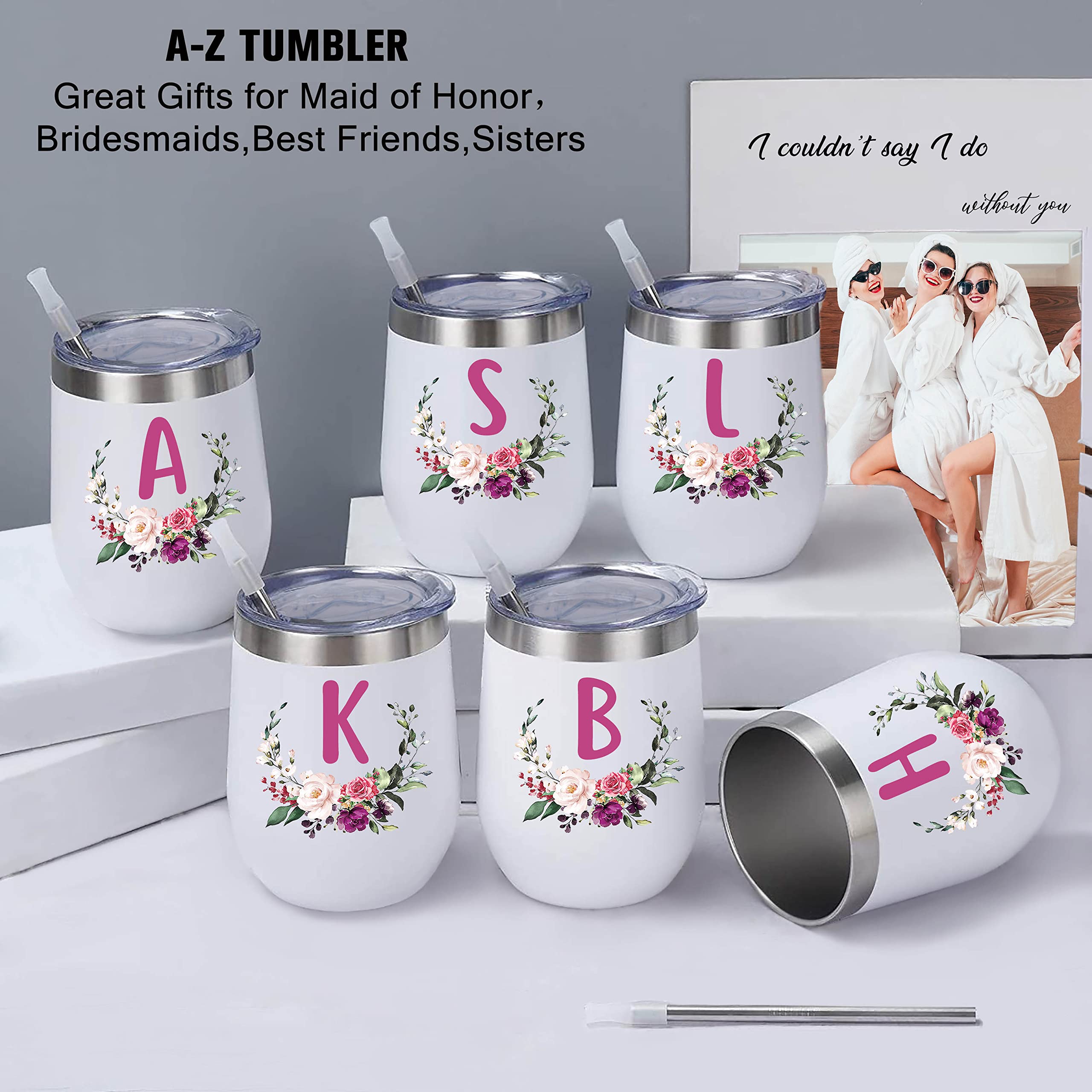 Edelstahl-Weinbecher Mit Monogramm – Personalisiertes Geschenk Für Frauen, 340 Ml, Isoliert