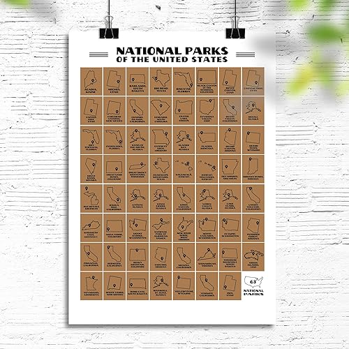 Miniatura 8 de Park People Póster para raspar de los Parques Nacionales de Estados Unidos con los 63 Parques Nacionales de Estados Unidos 24 x 17 pulgadas