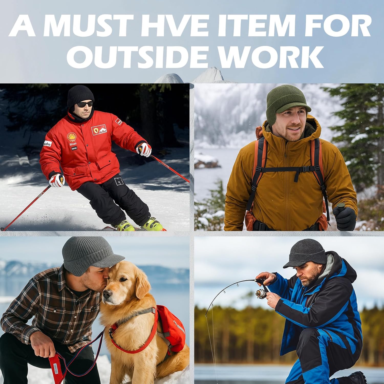 M/L/XL/XXL Waterproof Merino Wool Brim Beanie for Men with Ear Flap, Outdoor Warm Fleece Lined Knit Winter Hat for Big Heads - Image 6