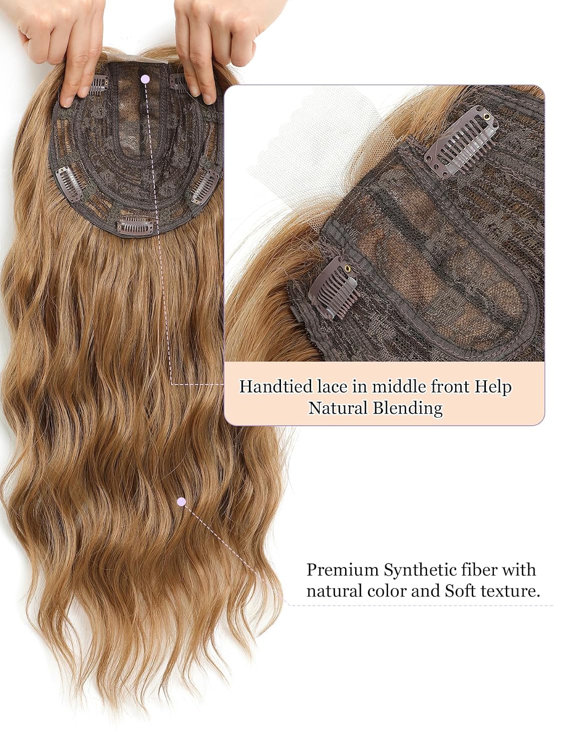 Condition photo showing New/Like New for paneway hair topper synthetic hairpiece for women thinning hair, breathable base clip in topper with natural fullness 20 inch honey caramel blonde