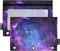 Vista 1 de Estuche para lápices de galaxia estrellada para carpeta de 3 anillos, estuche con cremallera y bolsa organizadora de ventana transparente, paquete