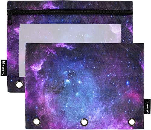 Estuche para lápices de galaxia estrellada para carpeta de 3 anillos, estuche con cremallera y bolsa organizadora de ventana transparente, paquete