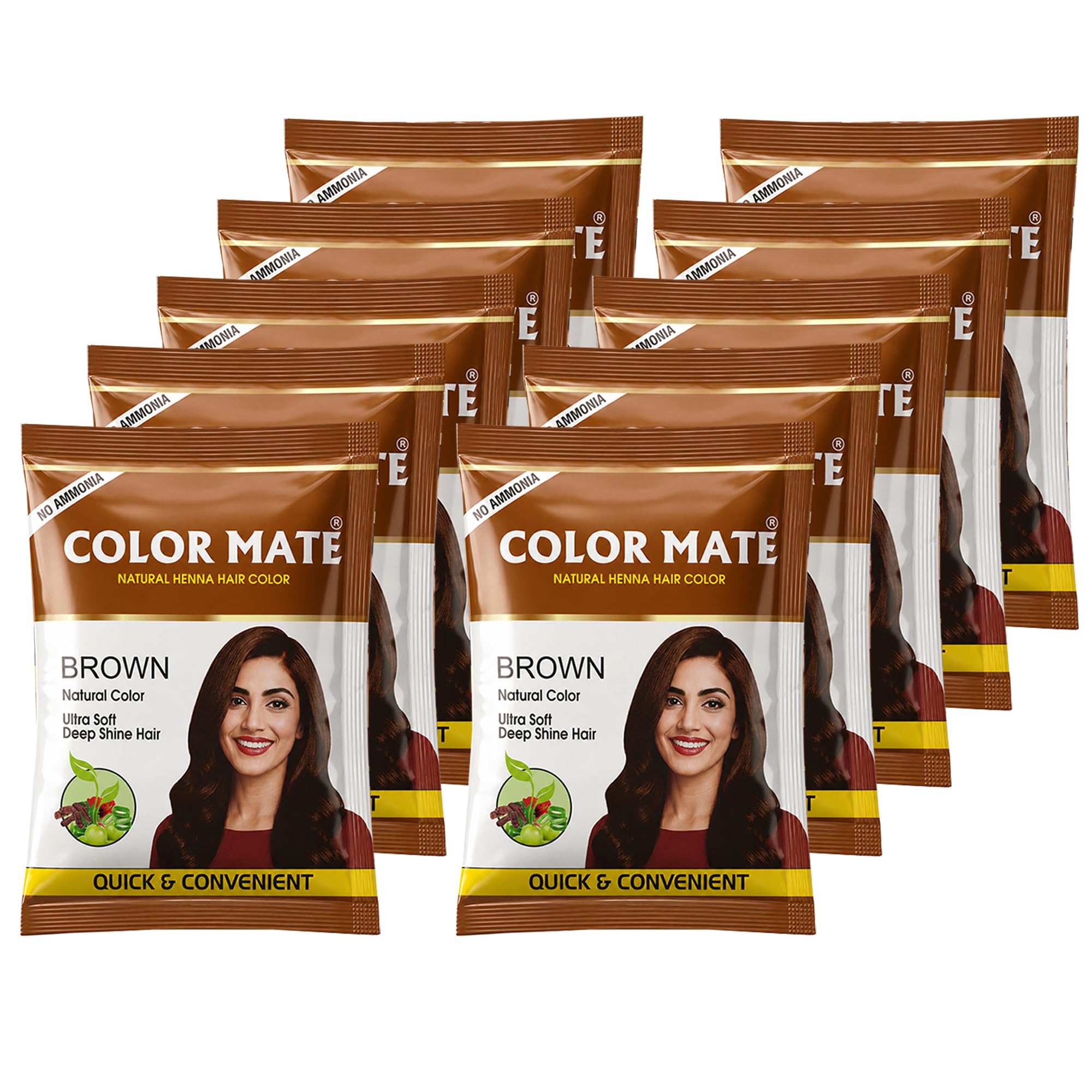 Color Mate Natural Henna Hair Color Powder Brown | No Ammonia Hair Colour | Long Lasting Natural Color | Soft, Smooth & Shiny Hair | 8 Minute Application | 10g | Pack of 10-picture-13