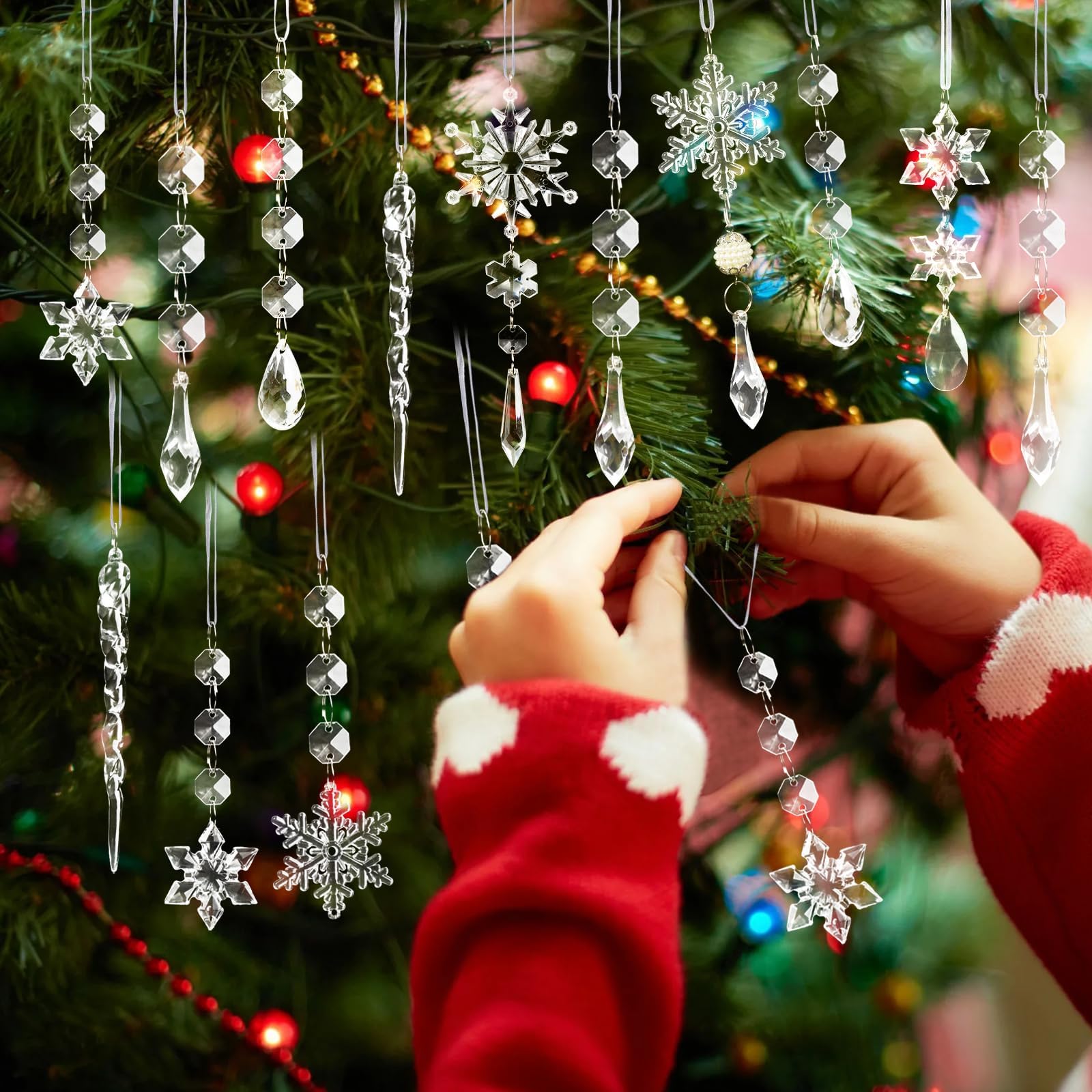 Adornos para árbol de Navidad, 48 Piezas de Copos de Nieve y carámbanos de Nieve, Adornos de Navidad para Fiestas de Invierno o Fiestas de Frozen