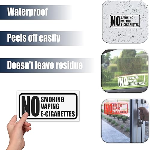 Miniatura 3 de Adhesivo de no fumar y no vapear  No cigarrillos electrónicos (paquete de 2) 7 x 3 pulgadas para automóvil, vehículos, oficina, negocios, hogar,