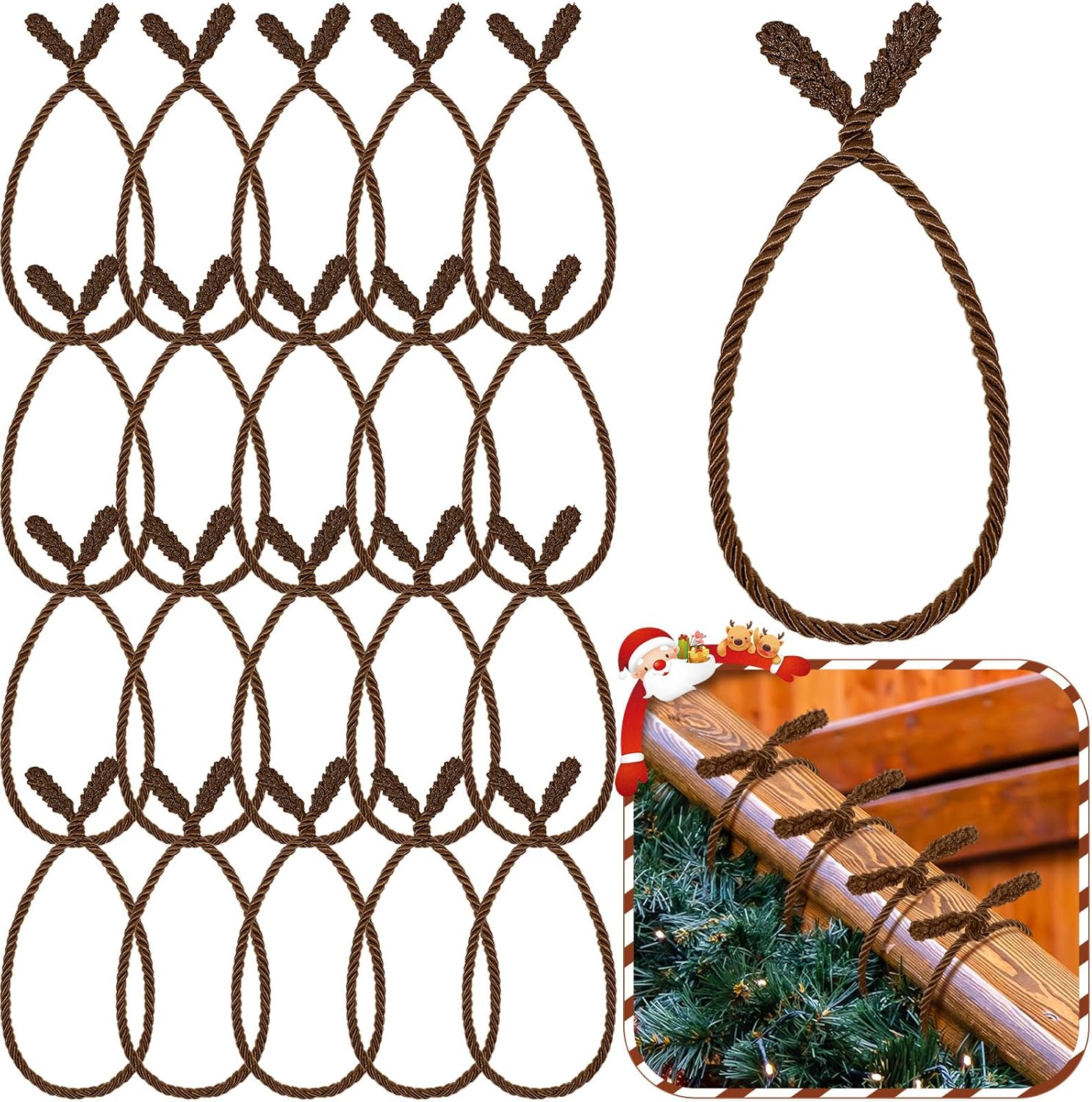 Zhengmy 20 Pcs 25 Inch Extra Long Christmas Garland Ties Christmas Decorative Twist Ties for Banister Reusable Flexible Twist for Holiday Xmas Home Decorations Craft Wrapping (Brown) 20 Brown