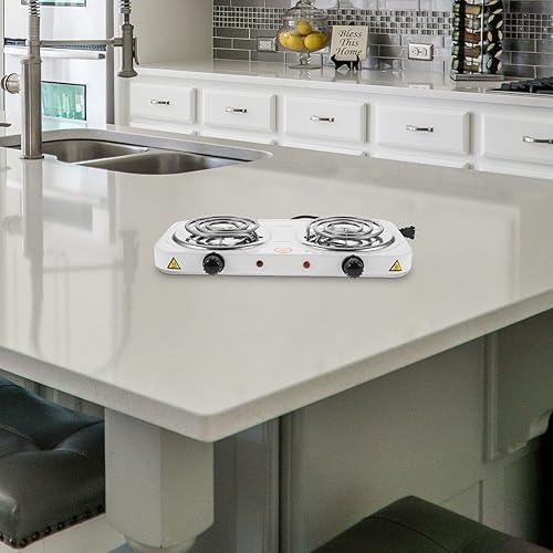 Miniatura 4 de Toyvian Placa eléctrica de doble quemador, estufa eléctrica portátil, placa de acero inoxidable ligera con protección contra sobrecalentamiento y