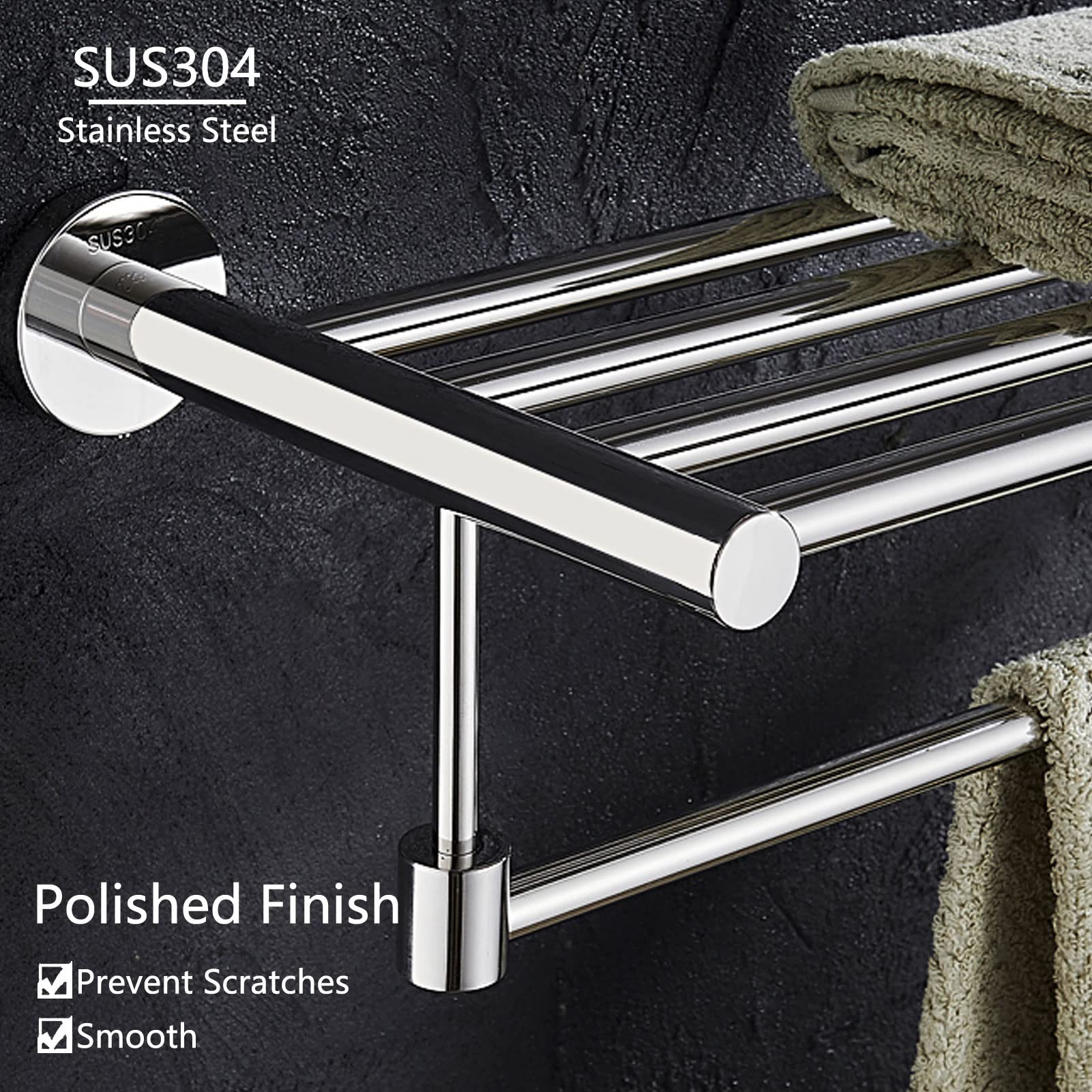 Barra toallera de Acero Inoxidable 304 de 40 cm a 120 cm, Soporte de Pared para baño o Cocina, Acabado Plateado Pulido (tamaño: 60 cm).