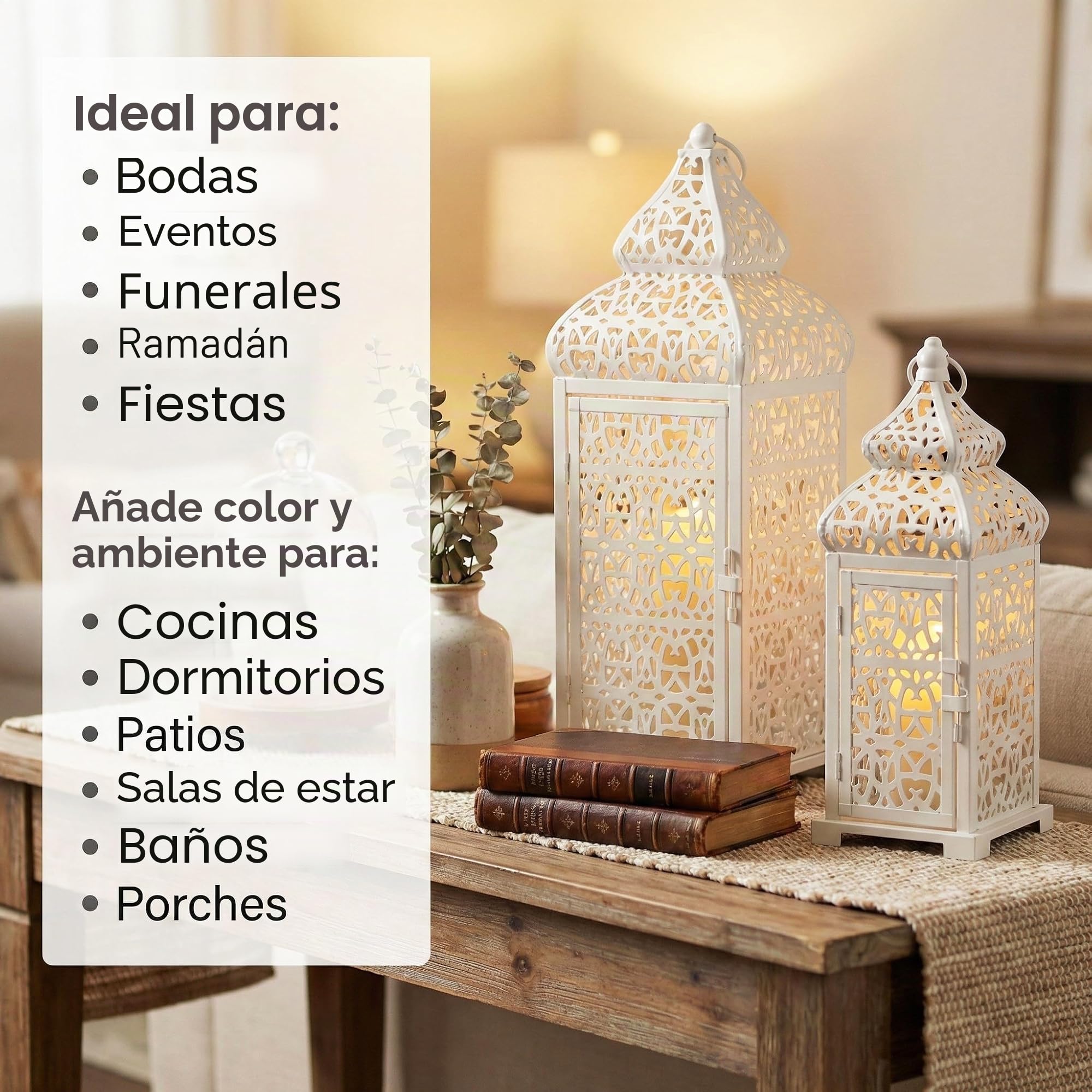 Candelabros Decorativos con lámpara marroquí de Templo Grande para Decoraciones de Ramadán, para Colgar, Patio o Porche al Aire Libre, decoración Interior del hogar, Bodas, Blanco, Juego de 2
