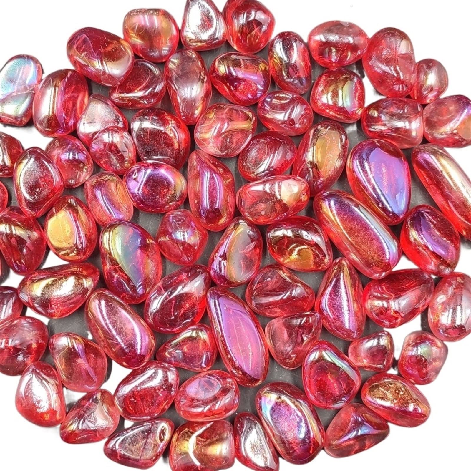 GAENZA 100 g lose grüne galvanisierte natürliche klare Quarzkristall-Trommelsteine, Mineralien, Heimdekoration, Geschenk, 20–30 mm Steinmineralexemplar (Color : Red Clear Tumbled, Size : 100g Bulk)
