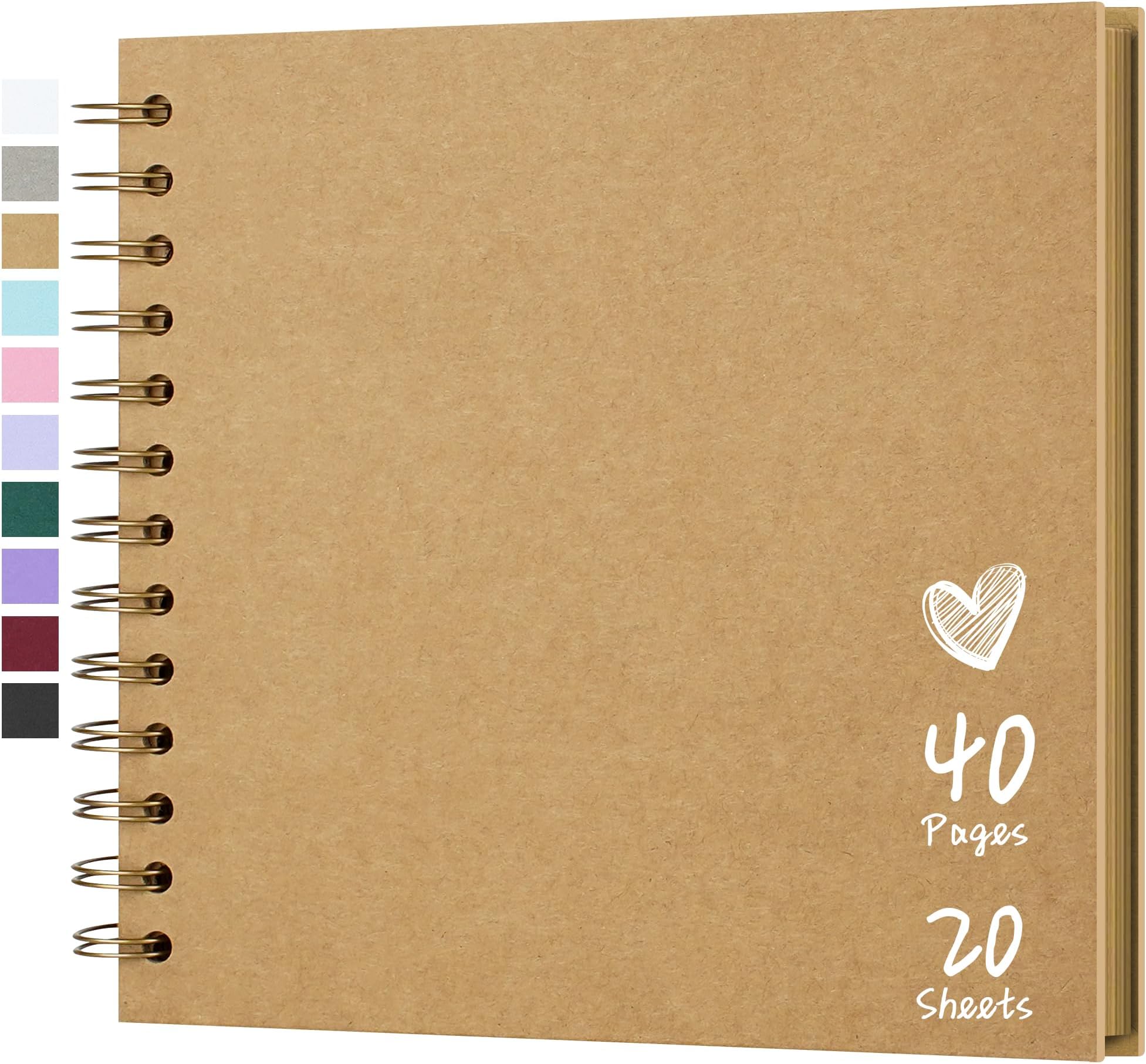Hiwhy Scrapbook 7x7 Inch DIY Scrapbook Album Hardcover Kraft Paper Scrap Book Photo Albums 20 Sheets Memory Book for Family Wedding, Brown