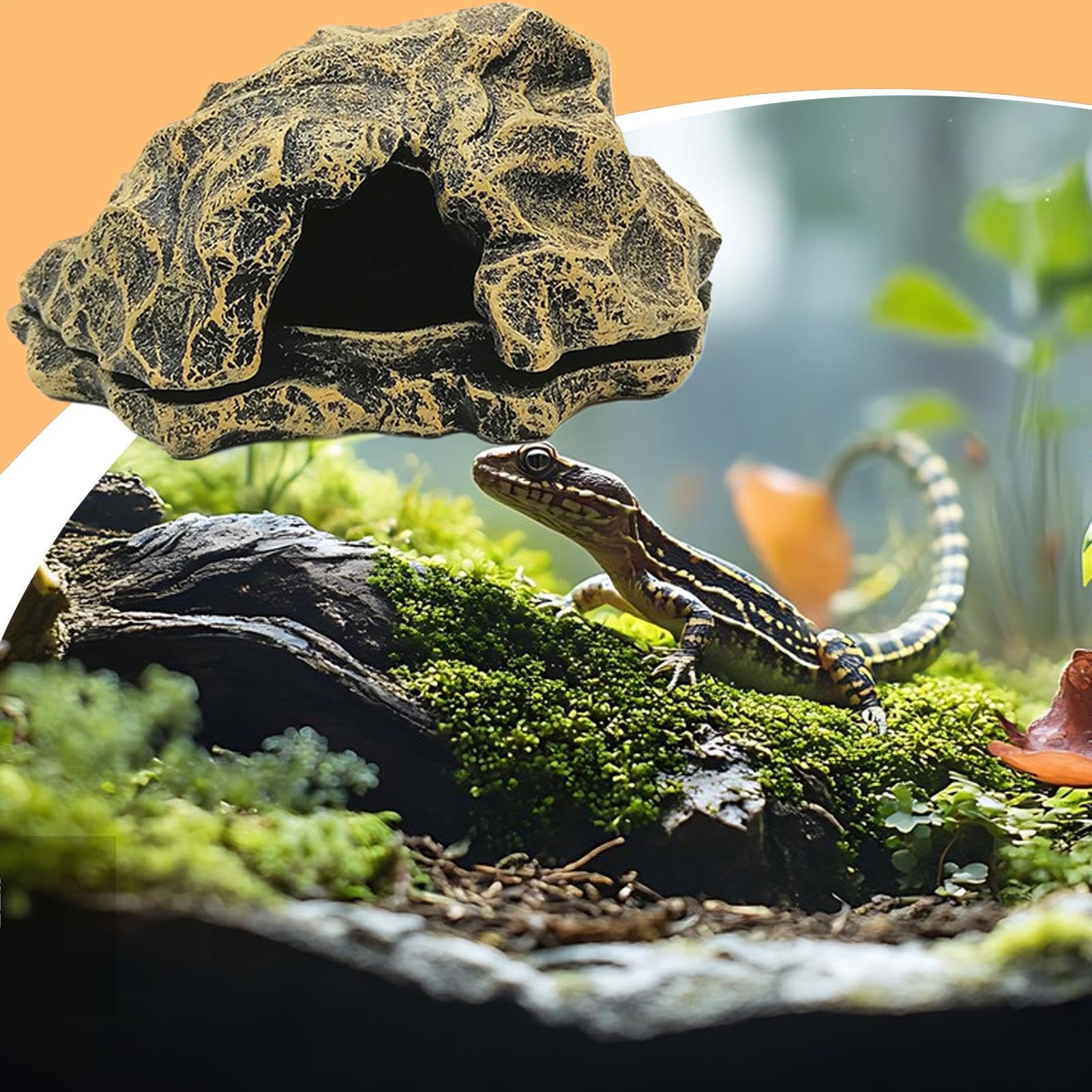 Tana Per Rettili - Roccia Finta in Resina Caverna per Drago Barbuto per Terrario,Piccola Zona Termica Decorativa Roccia Simulata Vasca per Pesci Decorazione Acquario per Granchi Gamberetti e