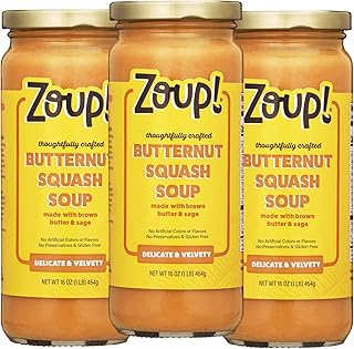 Butternut Squash with Brown Butter & Sage Soup by Zoup! - No Artificial Colors or Flavors, No Preservatives, Gluten Free Butternut Squash with Brown Butter & Sage Soup, 16 oz Ready to Serve (3 Pack)