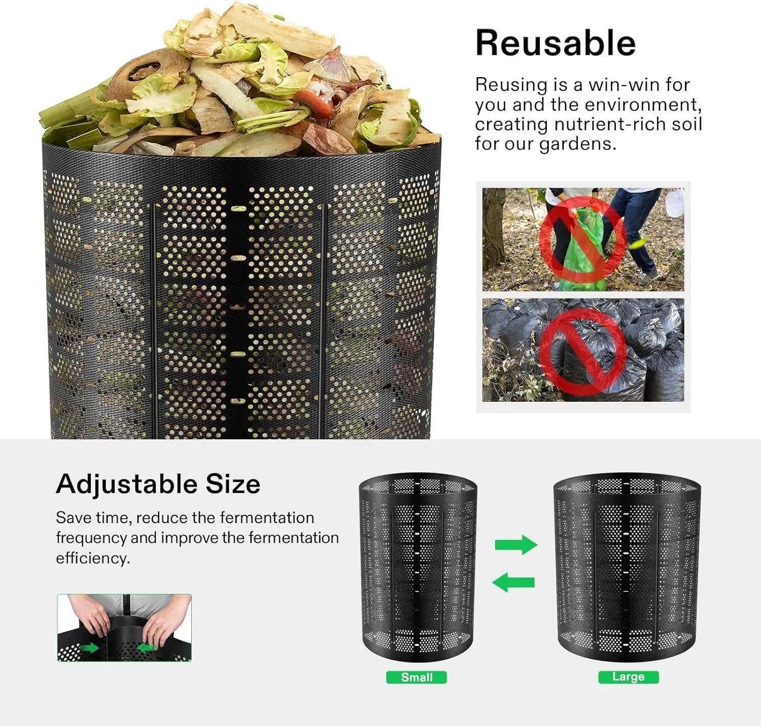 Sacos de Jardin Contenedor de abono para exteriores de 500 galones, abono expandible, fácil de configurar y gran capacidad para patio trasero Bolsa Jardin