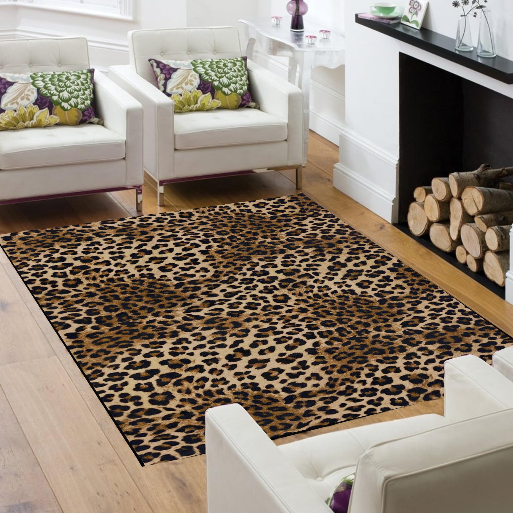 Aukib Leopard Rug 3x5 Sexy Modern Print Small Area Rug Washable Kitchen Rugs Non-Slip Carpet for Dining Room,Dormitory Decoration