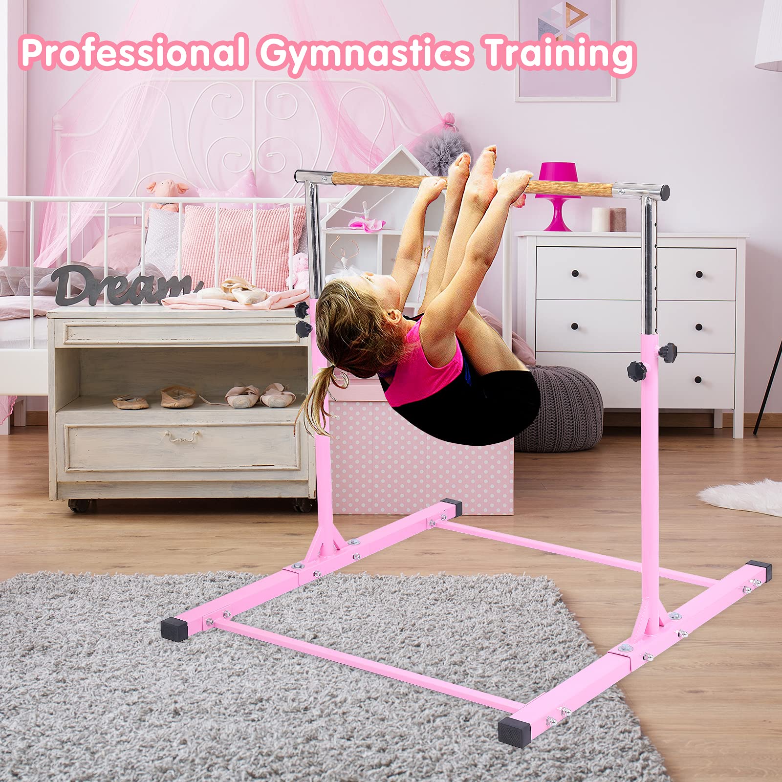Dai&F Gymnastics Kips Bar for Kids, Adjustable Height 3'5' Junior Gymnastics Bars for Home