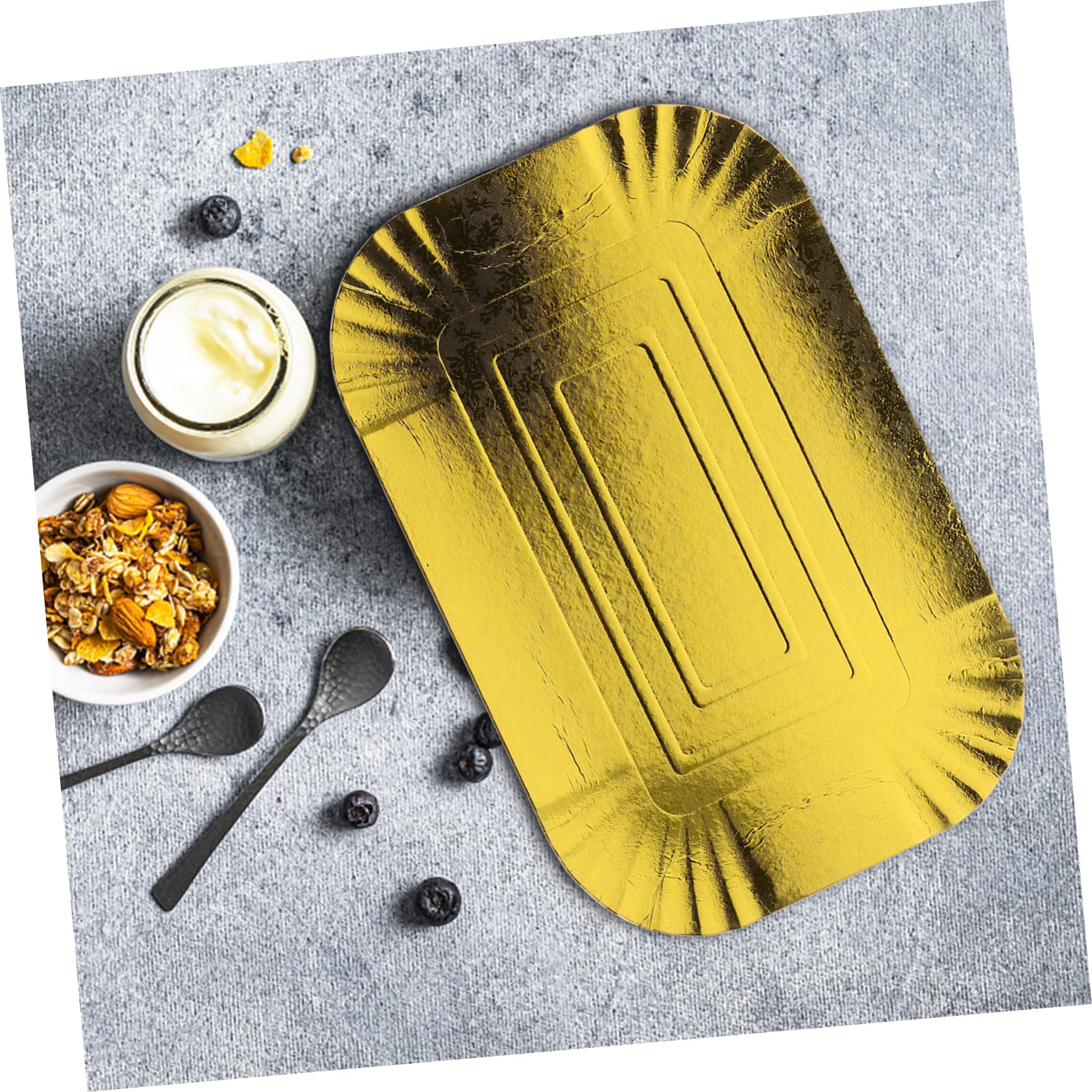 10 Stück Einweggeschirr Pappteller in Goldoptik 32x22cm Aluminiumfolien Tabletts Lebensmittelgeeignet Partygeschirr für Catering Picknick Bankett