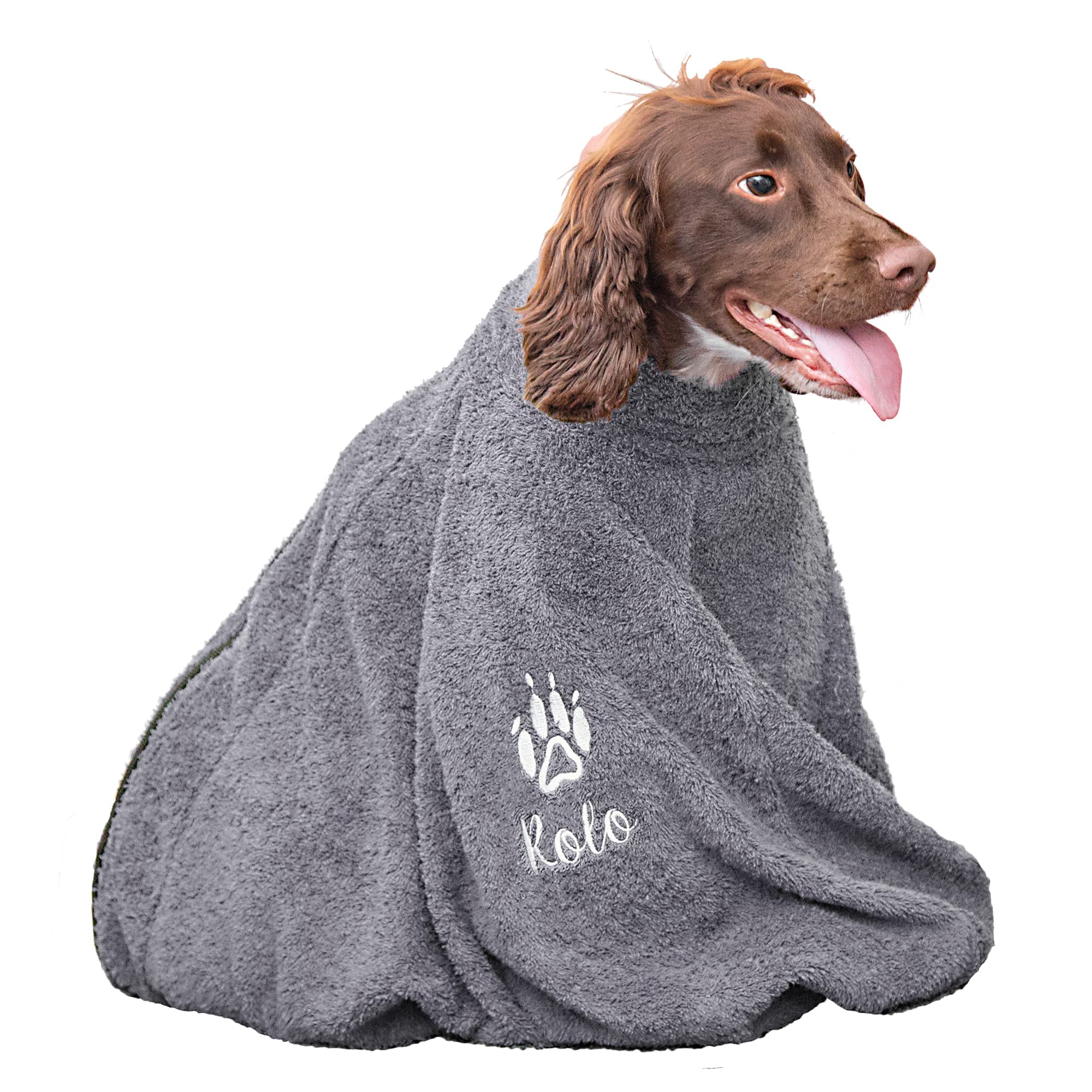 aztex Personalised Towelling Dog Bag, Dog Jacket, Protection from water, mud and dirt, Anti pull Mayer fabric, Size 3 - Slate Grey