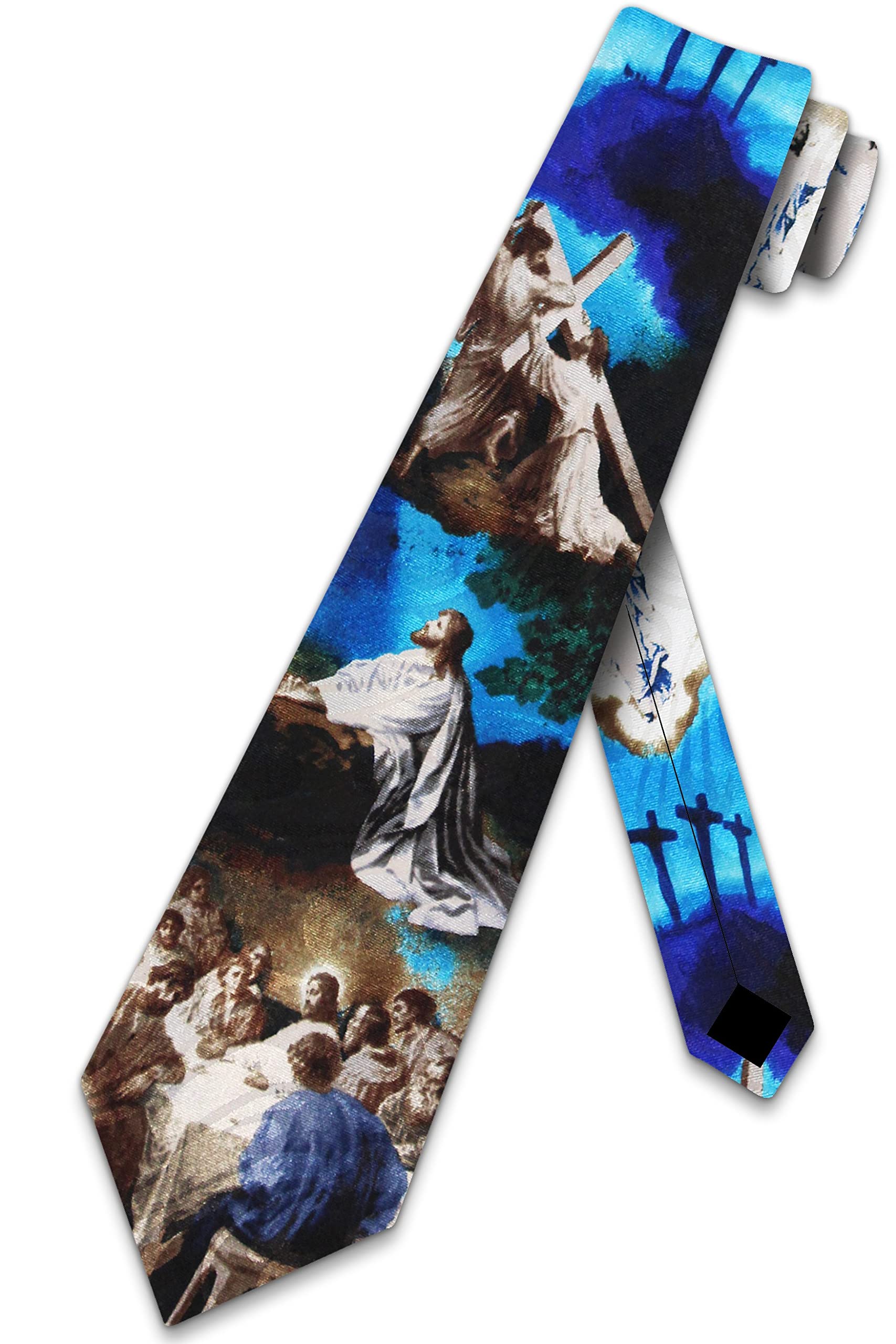 Zerosevenee Men's As Pic Religious Ties Biblical Scene Necktie Cross Tie Christian Neckties, Blue, One Size