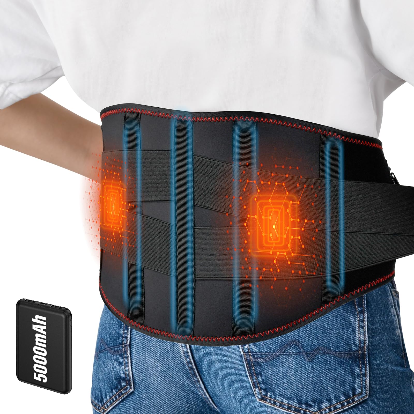 Ceinture Chauffante Lombaire avec 3 Modes de Massage et 3 Niveaux de Température, Timer pour Soulager les Douleurs Lombaires et Abdominales