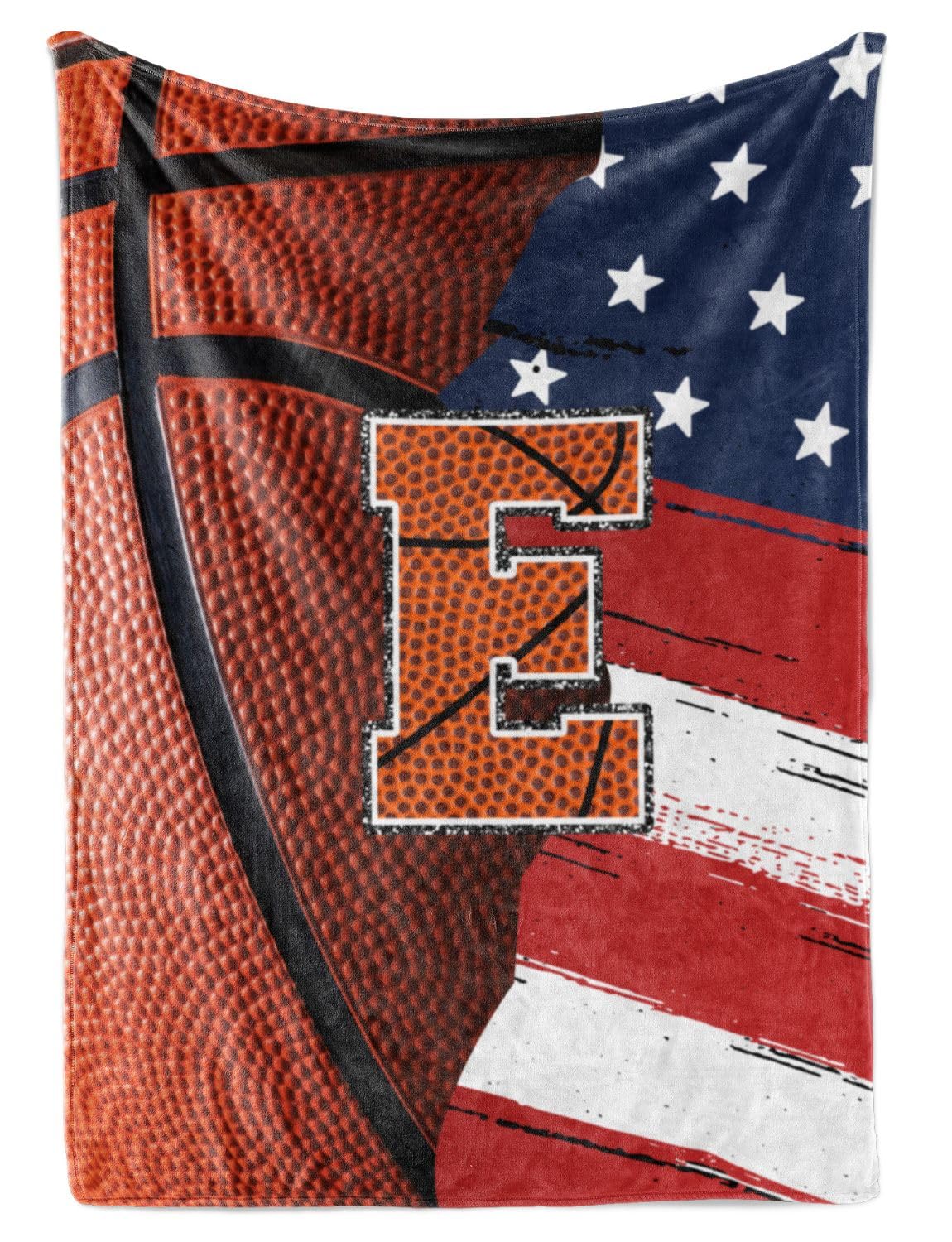 Huglanket Basketball Blanket for Boys, Teen, Coaches, Personalized Blanket with Initials, Flannel Throw Blanket for Birthday, Christmas, 50x65 Inches, E