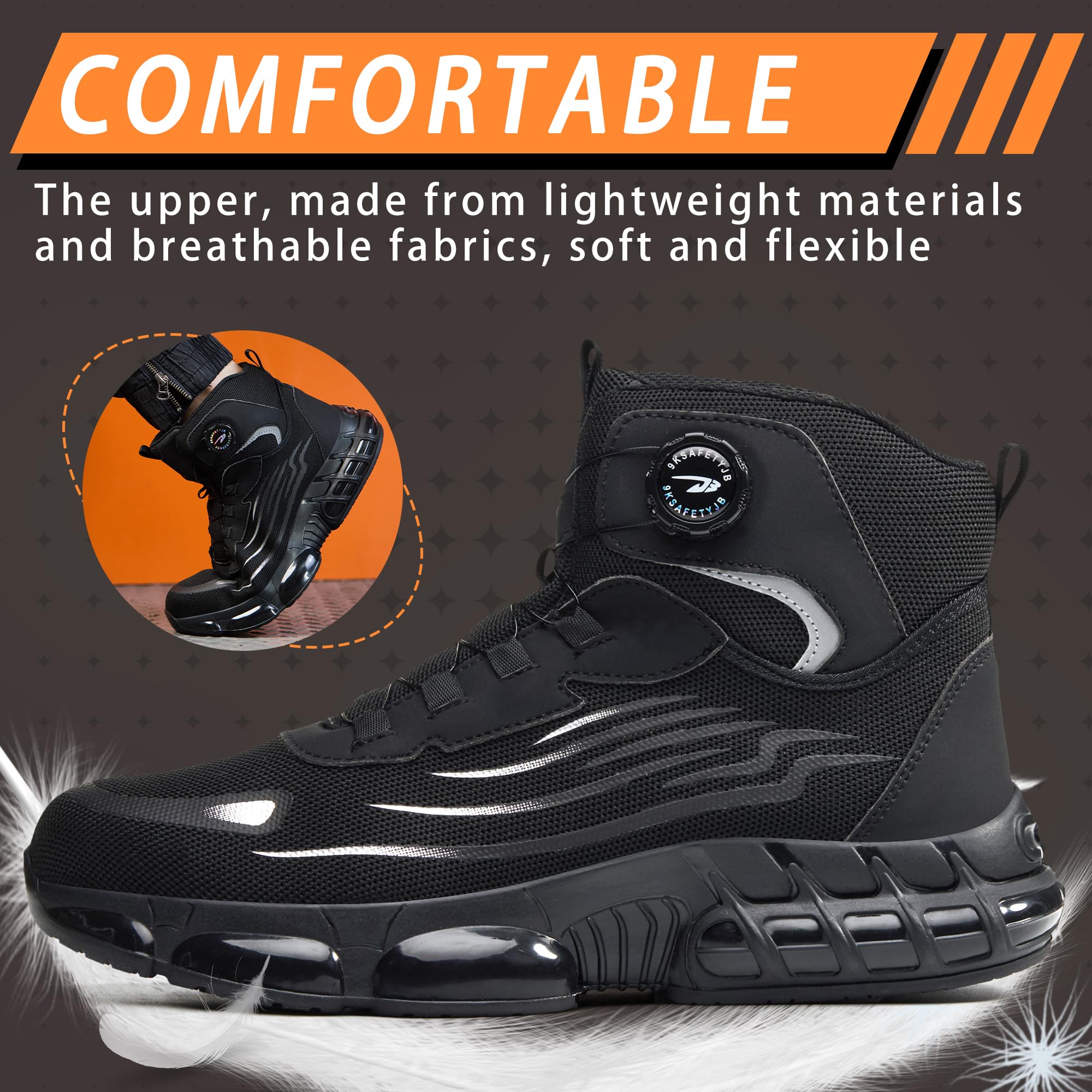 Chaussures de Sécurité Hommes Femme Légère Montante Chaussures de Travail avec Embout en Acier Respirante Bottines de Sécurité Confortable