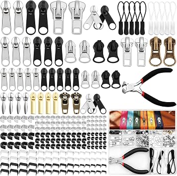 203 Pcs Zipper Repair Kit with Pliers, Universal Zipper Replacement Kit