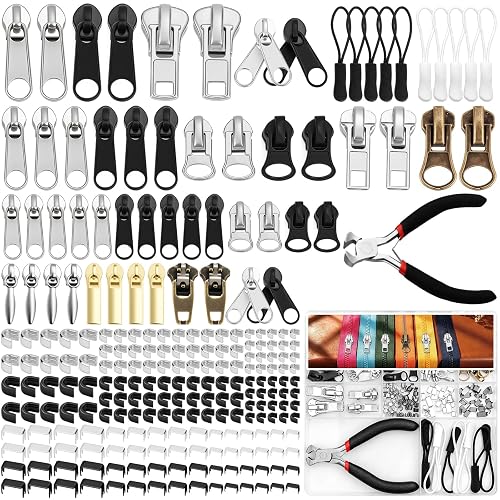Jupwalz 203 Pcs Zipper Repair Kit with Pliers Includes Zipper