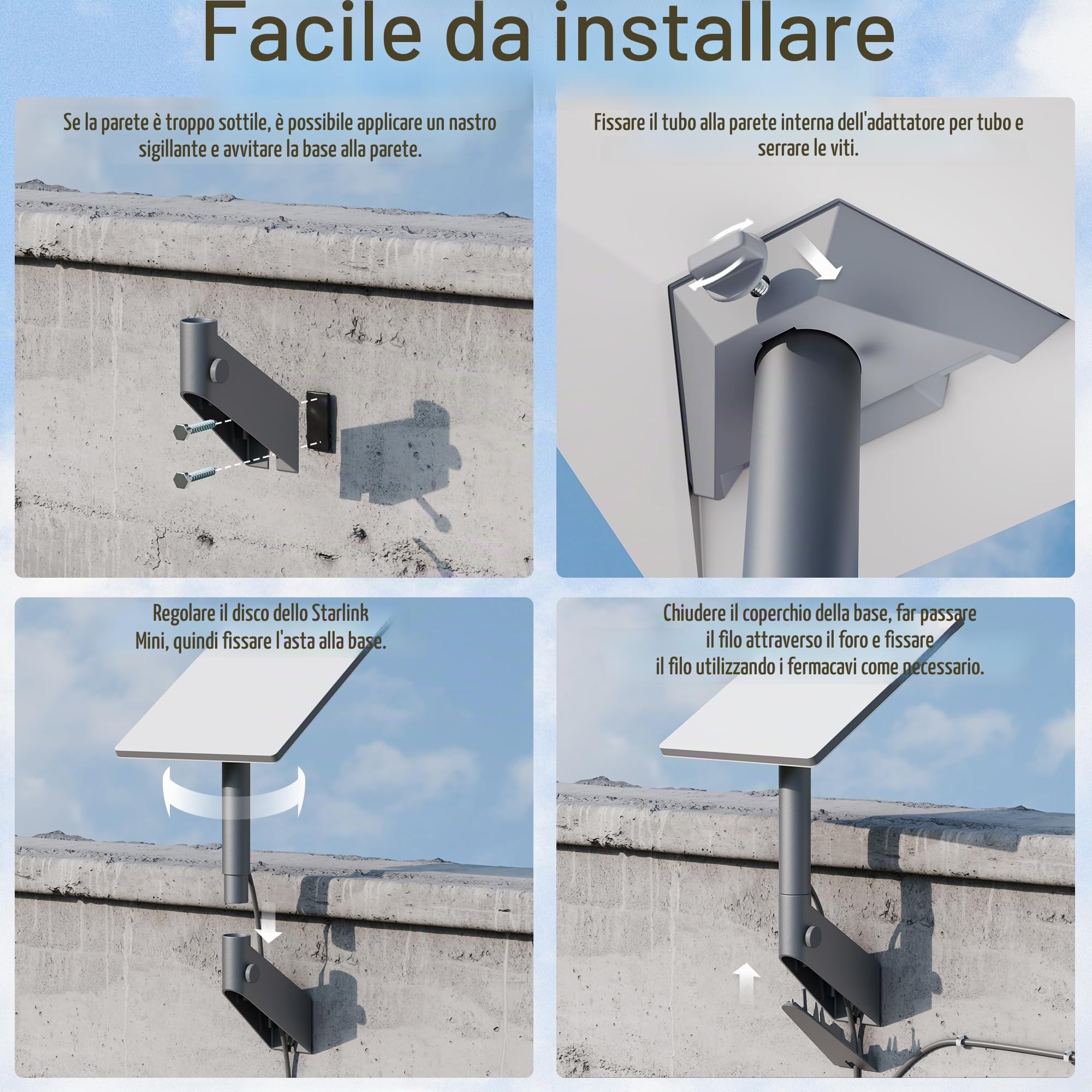 Joinfworld staffa Gen 3,360 ° regolabile V3 montaggio a parete kit completo, supporto gen 3,per Standard 4/4X/Gen 3/Mini/V2 Internet Kit Satellite (C)