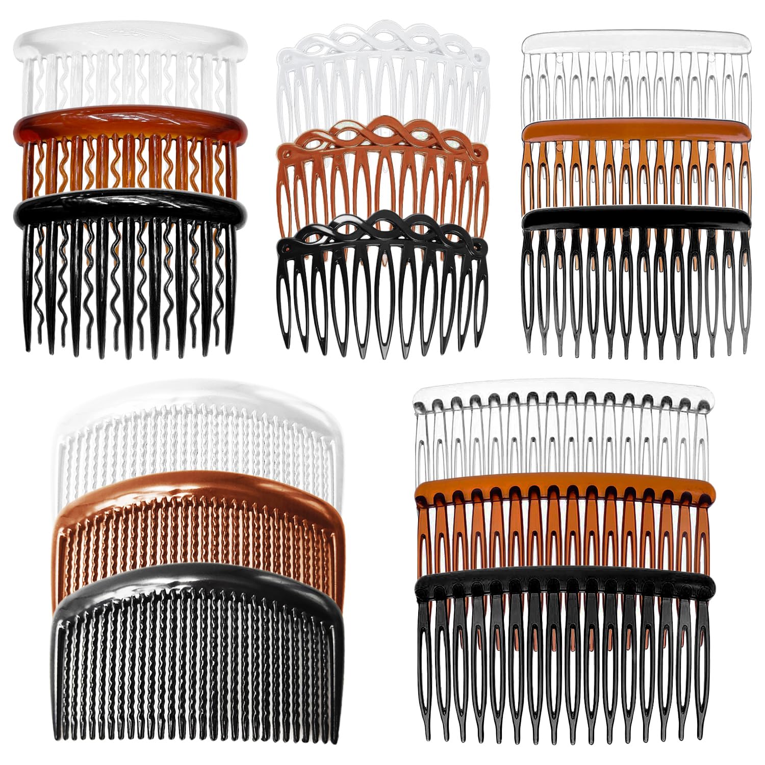 15 Piezas Peines Laterales, Clásico Lateral Clip Pelo Peine, Peines Laterales Girtaorios de Plástico, Peinetas para el Pelo, para Accesorios Finos para Cabello Mujeres Niñas, 3 Colores