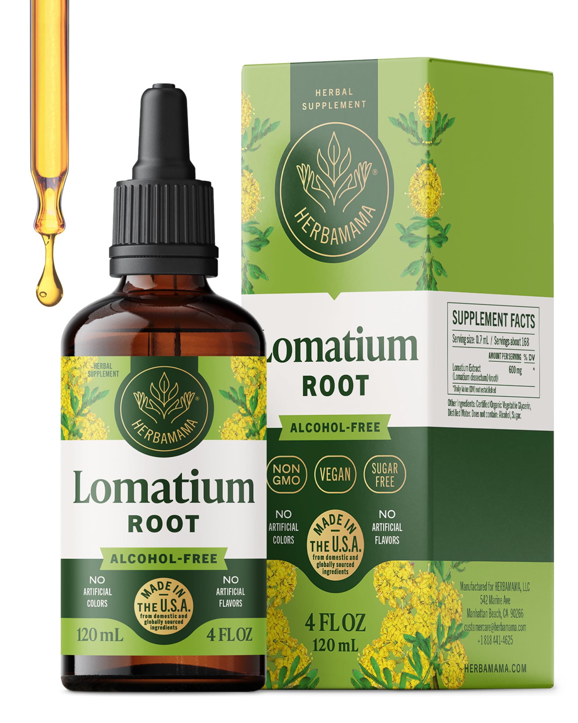 HERBAMAMA Lomatium Tincture - Organic Lomatium Root Drops (4 Fl Oz (Pack of 1))